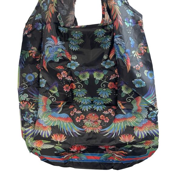 Johnny Was Packable Reuseable Shopping Tote Black Floral Women's Double Handles - Picture 6 of 8